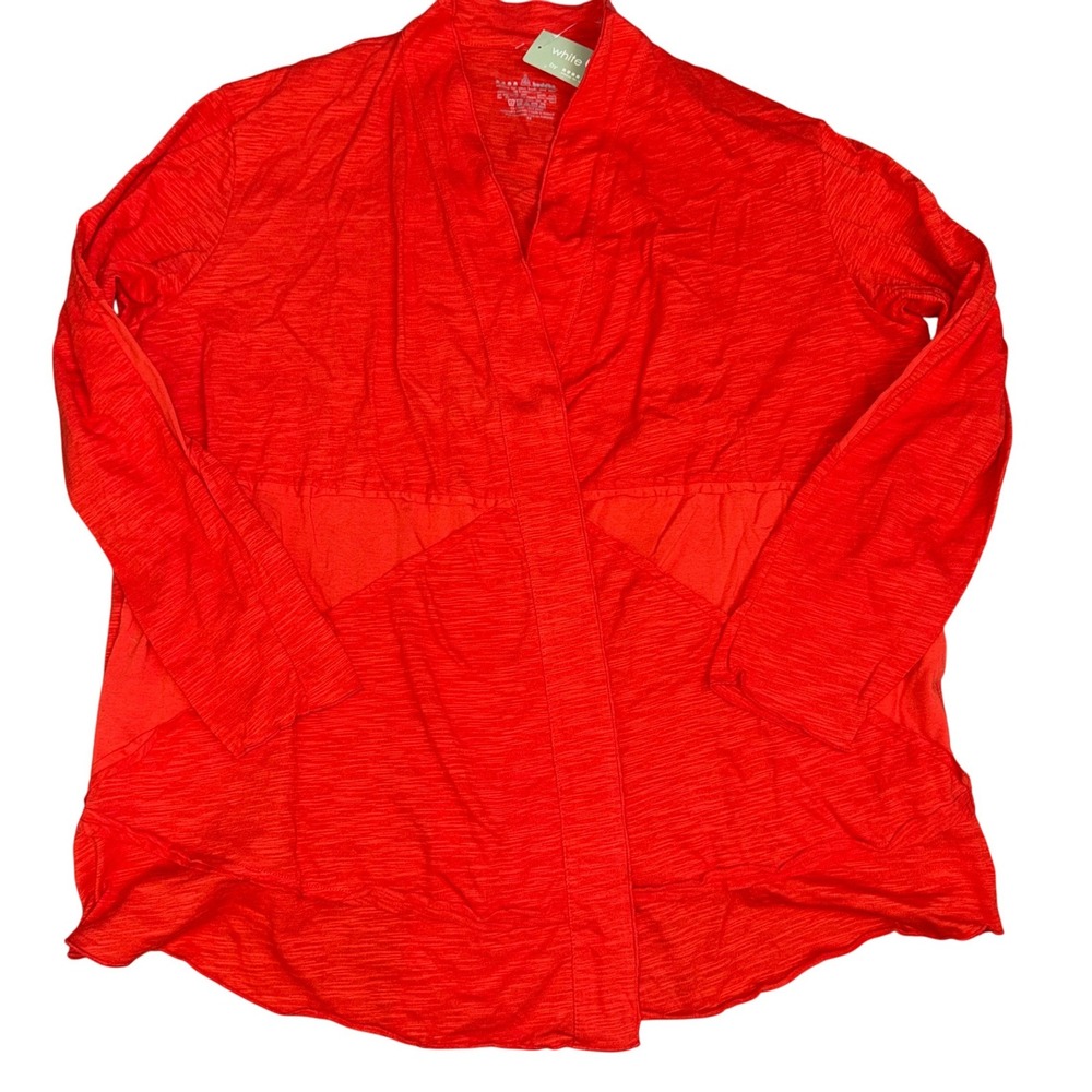 Neon Buddha Red Orange Slub Knit Open Front Cotton Cardigan with Pockets 3XL